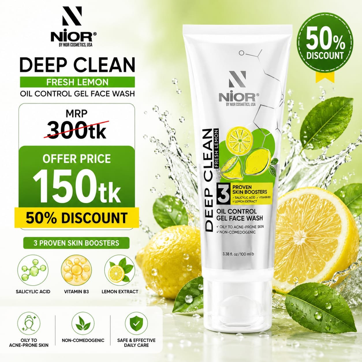 Nior Deep Clean Gel Face Wash Fresh Lemon 100ml Nior Deep Clean Gel Face Wash Fresh Lemon 100ml