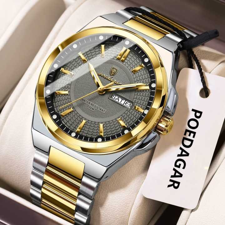 POEDAGAR 896 Stainless Steel Waterproof Luminous Man's Watch