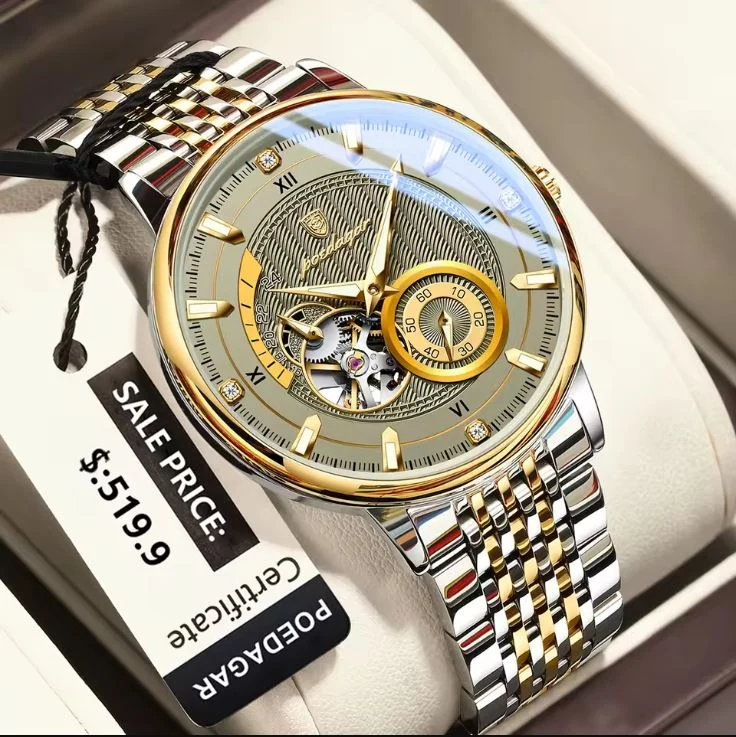 POEDAGAR 1416 Men’s Automatic Mechanical Watch – Grey Dial Business Elegant Waterproof Wristwatch