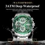 POEDAGAR E108 Luxury LED Men’s Watch Dual Time Digital Display Waterproof Stainless Steel Watch