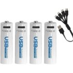 AiVR USB Rechargeable Batteries 4pc – AAA – 2550mWh