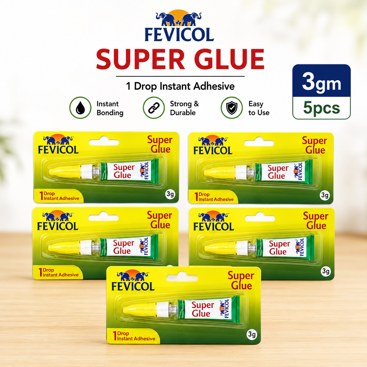Fevicol Super Glue Vertical Pack 3 gm ( 5 Piece ) Fevicol Super Glue Vertical Pack 3 gm ( 5 Piece )