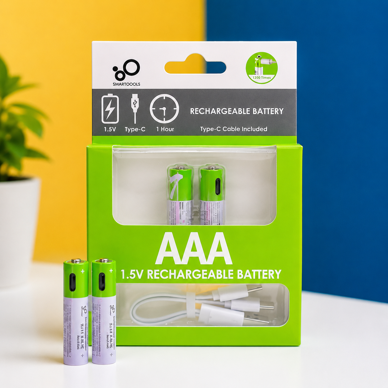 Smartools 1.5V Type-C Rechargeable Batteries AAA (2-Pack) With Type-C Cable Smartools 1.5V Type-C Rechargeable Batteries AAA (2-Pack) With Type-C Cable