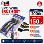 3PC Wire Brush Set – Brass, Steel & Nylon Cleaning Brushes