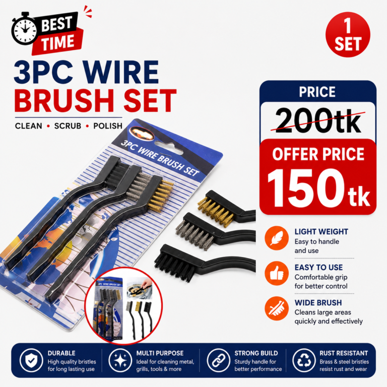 3PC Wire Brush Set – Brass, Steel & Nylon Cleaning Brushes