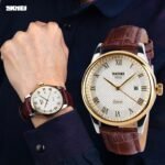 SKMEI 9058 Business Quartz Men Waterproof Leather Strap Watch