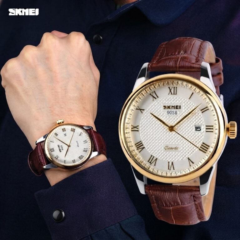 SKMEI 9058 Business Quartz Men Waterproof Leather Strap Watch