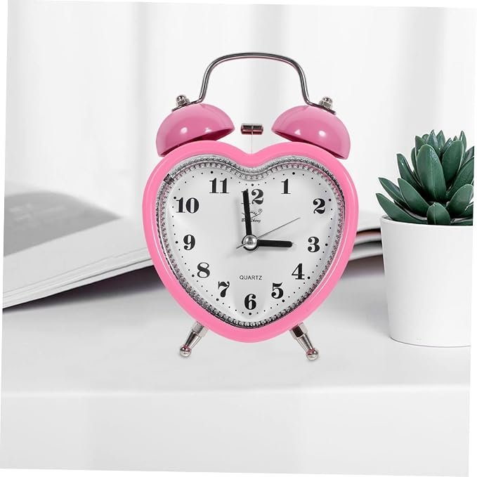 Twin Bell Alarm Table Clock Love Retro Gonti Pink
