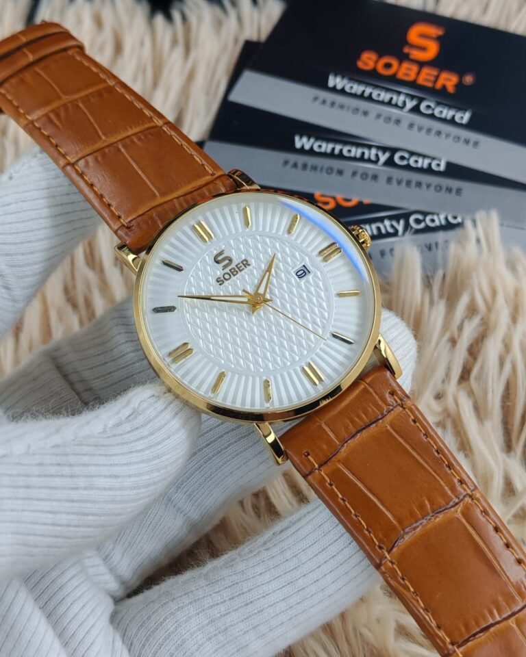 SOBER Classic Luxury Men’s Watch – Elegant White Dial with Premium Leather Strap