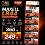 Maxell LR44 Alkaline Button Cell Batteries, 1.5V, 10-Pack