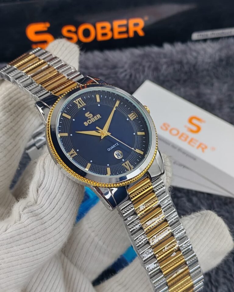 SOBER Premium Two-Tone Men’s Watch – Black Dial with Gold & Silver Stainless Steel Bracelet