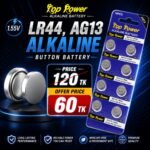 Top Power AG13 LR44 1.55V Button Cell Alkaline Battery-10 Pieces
