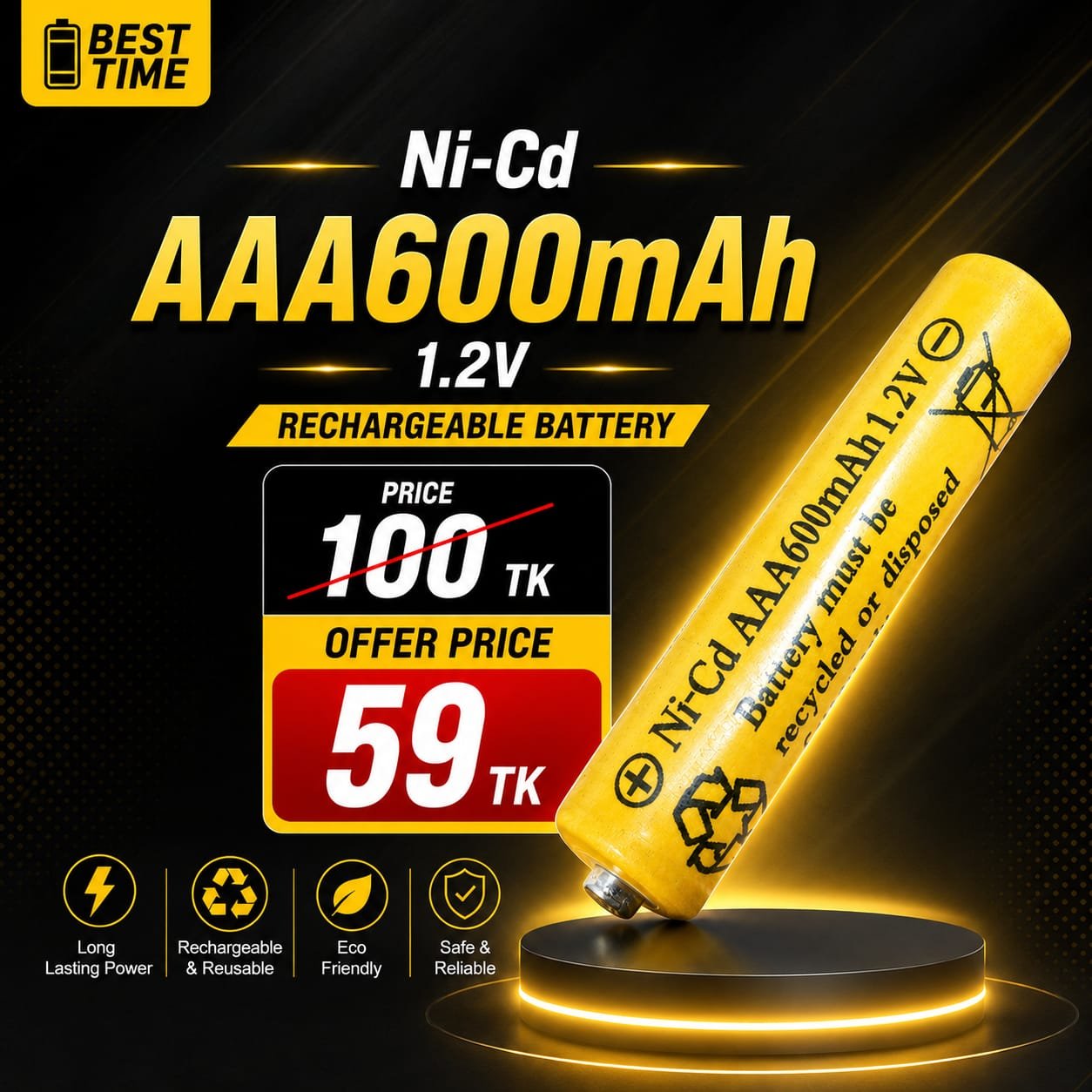 AAA 600mAh Ni-Cd 1.2V Rechargeable Battery (1 Pcs) AAA 600mAh Ni-Cd 1.2V Rechargeable Battery (1 Pcs)