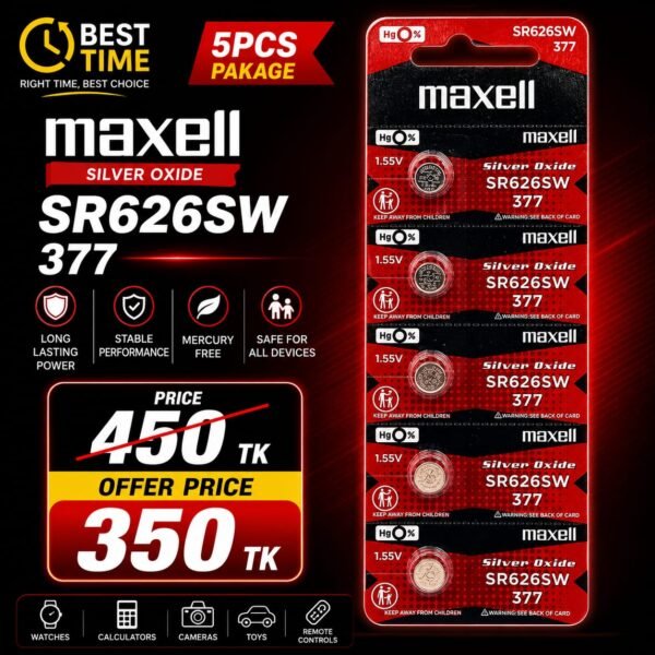 Maxell Sr626sw 377 1.55v Silver Oxide Button Cell Watch Battery 1Pc