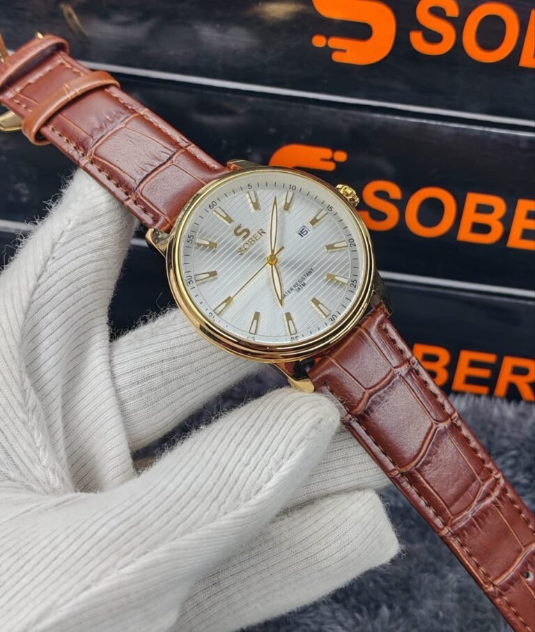 SOBER Premium Classic Men’s Watch – Gold-Tone Case with Elegant White Dial