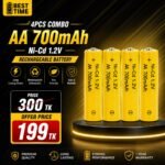4PCS Combo AA 700mAh Ni-Cd 1.2V Rechargeable Battery