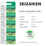 Seizaiken 1.55V Zero percent Hg Silver Oxide Watch Battery (5 Batteries) - 364 SR621SW