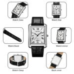 SKMEI 2575 Men’s Square Leather Quartz Watch rose gold/black – Roman Numeral Business Waterproof Wristwatch