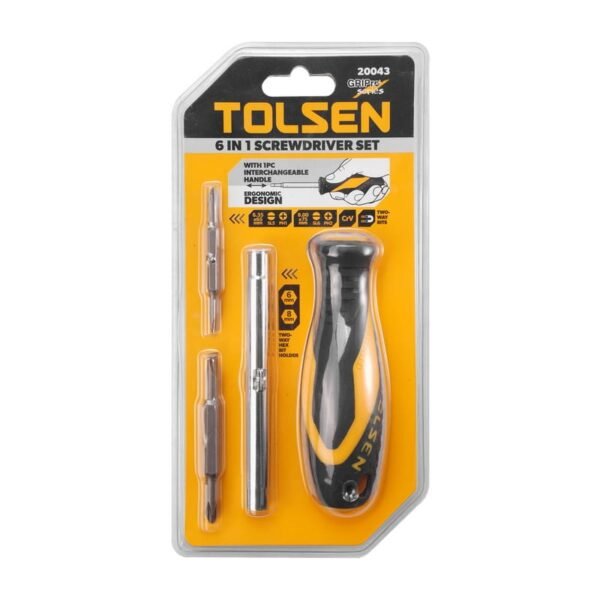 TOLSEN 6 in 1 Screwdriver Set (Philip & Flat) Interchangeable Model: 20043 TPR Handle